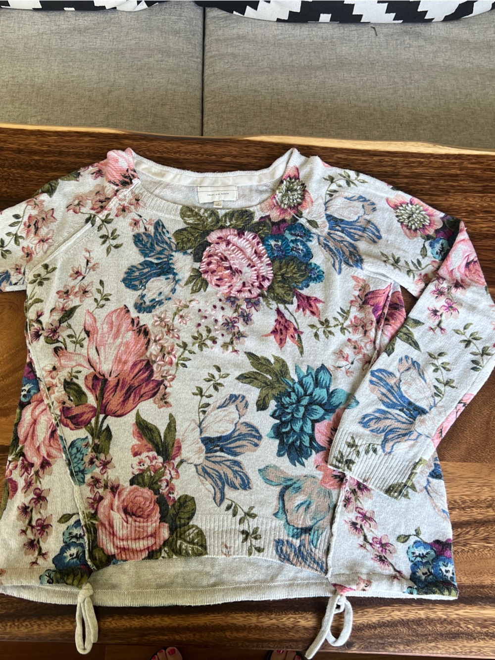 Anthropologie-Floral Knit Pullover Sweater in Pink & Blue